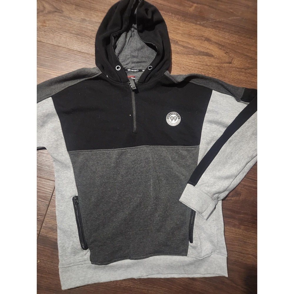 Akademiks Hoodie Mens L Black Gray Colorblock 1/4 Zip Fleece Pockets Pullover‎